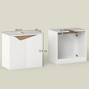 Móvel para lavatório (NÃO INCLUIDO), móvel de casa de banho com 2 portas com fecho suave, 60 x 35 x 57,9 cm, branco e madeira natural