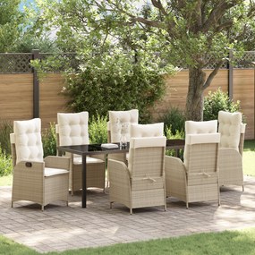 vidaXL Conjunto de Jantar de Jardim de 7 Peças com Almofadas Bege Polirattan
