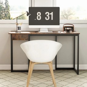 Mesa de escritório com estrutura de metal, pés ajustáveis, mesa de trabalho moderna para estudo 120 x 55 x 75 cm Castanho