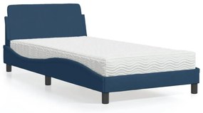vidaXL Cama com colchão 100x200 cm tecido azul