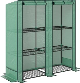Outsunny Estufa de jardim com prateleiras metálicas a 3 níveis estufa de varanda cobertura em PE telhado inclinado 144 x 48 x 152 cm verde | Aosom Portugal