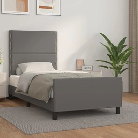 Estrutura cama c/ cabeceira 100x200cm couro artificial cinzento