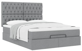 Estrutura cama otomana colchão 140x200cm tecido cinzento claro