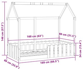 Cama infantil formato casa 80x160 cm madeira de pinho maciça