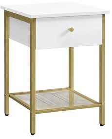 Mesa de cabeçeira, mesa de apoio com prateleira de rede 40 x 40 x 55 cm branco-dourado