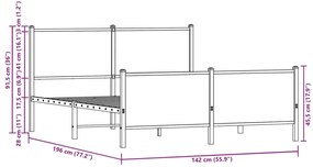 Estrutura de cama sem colchão 137x190cm metal carvalho castanho