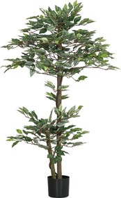 Outsunny Planta Artificial Ficus 150 cm Planta Artificial com 1008 Folhas Musgo e Vaso para Exterior Casa Sala de Estar Escritório Verde | Aosom Portugal