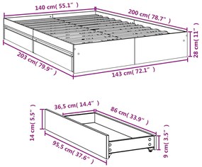 Estrutura de cama c/ gavetas 140x200cm derivados madeira branco