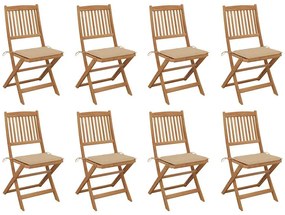 vidaXL Cadeiras de exterior dobráveis c/ almofadões 8pcs acácia maciça