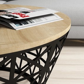 Mesa de Centro Stil Metal Ferforje – Carvalho Preto – 90x90x38 cm