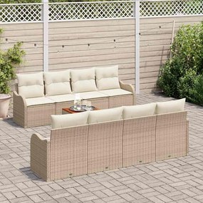 Conjunto de Sofá de Jardim com 9 Peças e Almofadas em Polirattan Bege