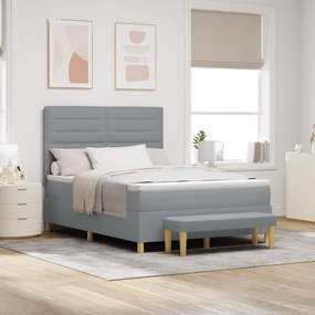 vidaXL Cama Box Spring com Colchão e Banco Cinza Claro 140x190 cm Tecido