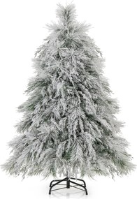 Árvore de Natal com neve artificial de 146 cm com luzes LED brancas quentes Agulhas de pinheiro e folhas de salgueiro Decoração pré-iluminada Verde e