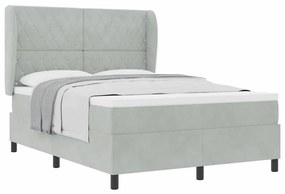 Cama Box Spring com Colchão Cinza Claro 140x190 cm em Veludo