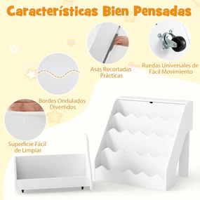 Estante de madeira para crianças 63 x 49 x 61,5 cm  com 4 níveis, prateleiras abertas, gaveta com rodas e caixa com tampa para sala de jogos, cor made