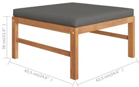 4 pcs conj. lounge jardim c/ almofadões cinzentos teca maciça