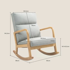 Cadeira Baloiço Estofada em Linho com Pés de Madeira de Borracha e Apoio para os Braços 65x87x94,5 cm Cinza