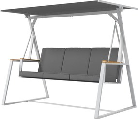 Baloiço de jardim de 3 lugares  205 L x 130 L x 175 A cm com teto de inclinação ajustável e colchão incluído cinzento