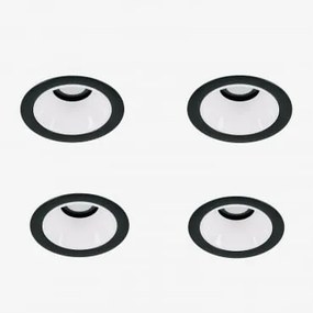 Pack De 4 Downlights Led Embutidos Com Molduras Redondas Ø7 Cm Em Alumínio Luisiana Preto - Branco & Branco Cálido 2700k & 8 W & 38º - Sklum