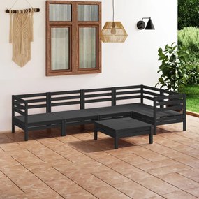 6 pcs conjunto lounge de jardim pinho maciço preto