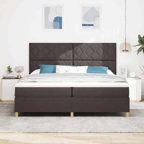 Cama Box Spring com Colchão &amp; LED Castanho Escuro 200x200 cm Tecido