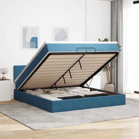 Cama otomana com colchões/LEDs 200x200 cm veludo azul-escuro