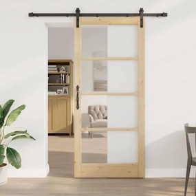 vidaXL Porta Deslizante Castanho 93 x 211 cm Madeira de pinho maciça