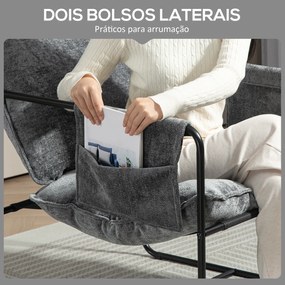 Poltrona Sala de Estar com Apoio para os Braços Bolso Lateral e Estrutura de Aço Poltrona para Dormitório 68x76x81 cm Cinza