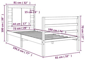 Cama sem colchão 75x190 cm madeira de pinho maciça branco