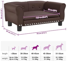 Cama para cães 70x45x30 cm couro artificial castanho