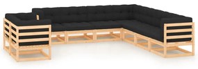 vidaXL 9 pcs conj. lounge jardim c/ almofadões antracite pinho maciço