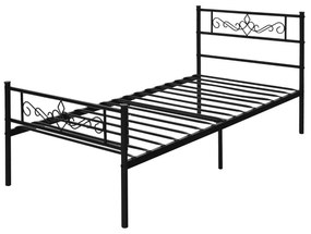 Armação metálica para plataforma de cama de solteiro com cabeceira e base para colchão de pé com ripas de aço 197 x 92 x 88,5 cm Preto