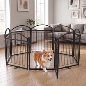 Vedação para Cães, 480 x 81 cm, 8 Painéis Modulares e Dobráveis, Preto