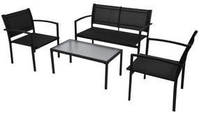 4 pcs conjunto lounge para jardim textilene preto