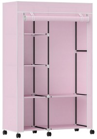 Guarda Roupa de Tecido Dobrável com 6 Prateleiras 1 Barra de Pendurar e Rodas para Quarto 103x43x162,5 cm Rosa
