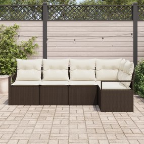 Conjunto de Sofás de Jardim vidaXL de 5 Peças com Almofadas Castanhas
