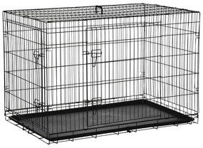 PawHut Gaiola para Cães com 2 Portas Gaiola para Animais de Estimação de Arame Dobrável com Alça de Transporte Aço 121x74,5x81cm Preto