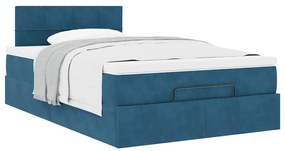 Cama otomana com colchão 120x190 cm veludo azul-escuro