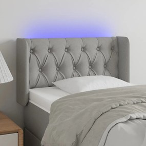 Cabeceira de cama c/ luzes LED tecido 83x16x78/88cm cinza-claro