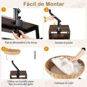 Cama-rede para gatos giratória de 360° para gatos 40,5 x 49,5 cm, em rattan, com almofada removível e bola suspensa, para secretária, escritório ou ca