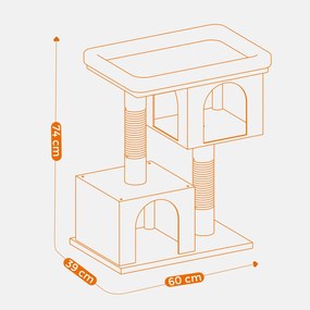 Arranhador com 2 cavernas 49 x 32 x 74 cm cinzento