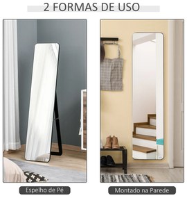 Espelho de Pé Espelho de Corpo Inteiro Retangular com 2 Formas de Uso para Dormitórios Corredor 37x43x156 cm Preto