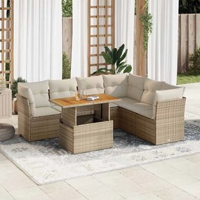 vidaXL 7 pcs conjunto de sofás p/ jardim com almofadões vime PE bege