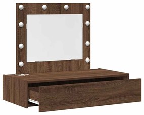Mesa de Maquilhagem Suspensa com Luzes LED Carvalho Castanho