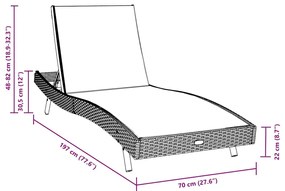 Espreguiçadeira Castanho 197 x 70 x 82 cm Rattan Sintético