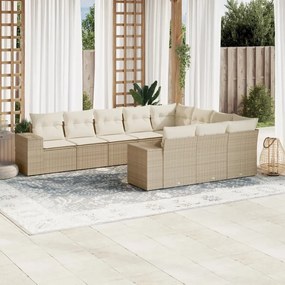10 pcs conjunto de sofás p/ jardim com almofadões vime PE bege