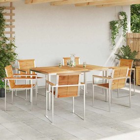 Conjunto de Jantar de Jardim com 7 Peças: Mesa de Madeira Sólida de Te