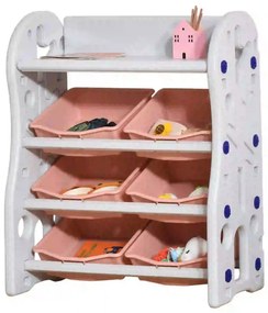 HOMCOM Organizador de Brinquedos para Crianças com 6 Caixas para quarto Sala de Jogos Creche 76x36x92cm Coral e Branco| Aosom Portugal