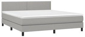 Cama box spring c/ colchão e LED 180x200 cm tecido cinza-claro