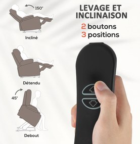 Cadeira Elevatória e Reclinável, 93 x 104 x 100 cm, 8 Pontos de Massagem Castanho